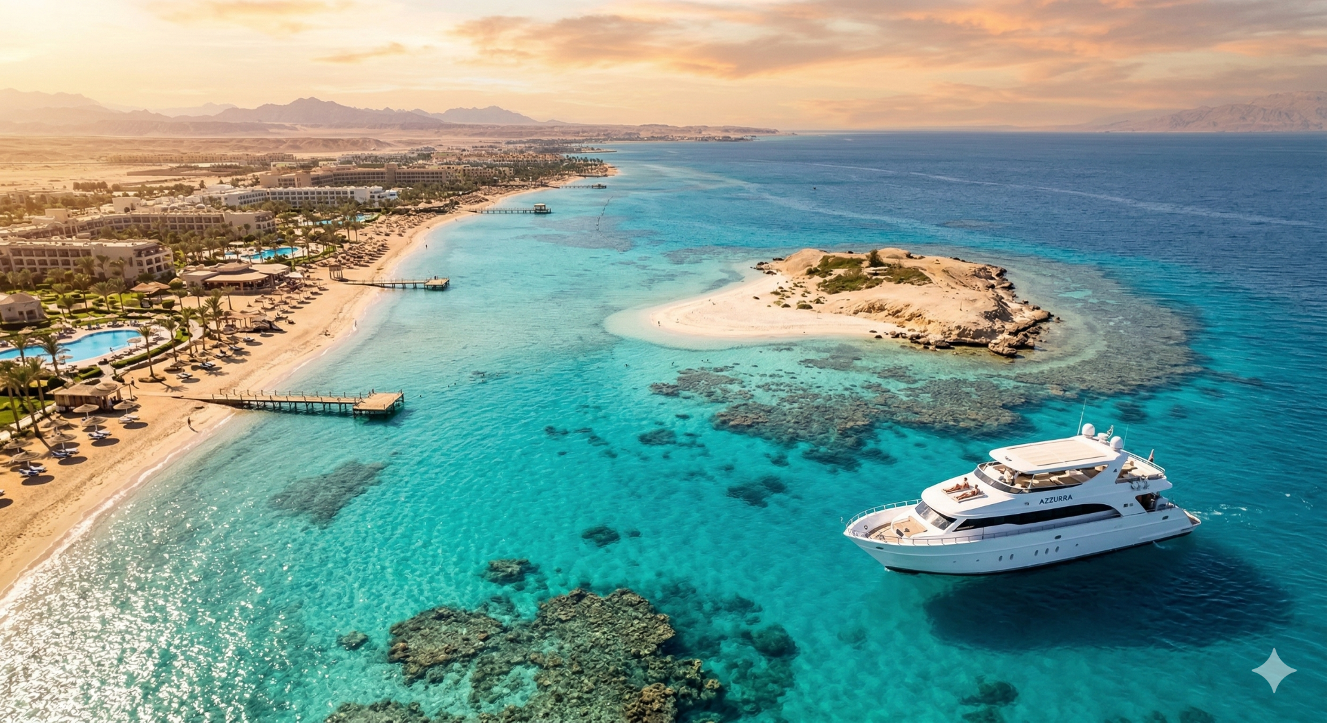 Luxury white yacht in the crystal clear waters of the Red Sea - Hurghada and Sharm El Sheikh boat tours and snorkeling